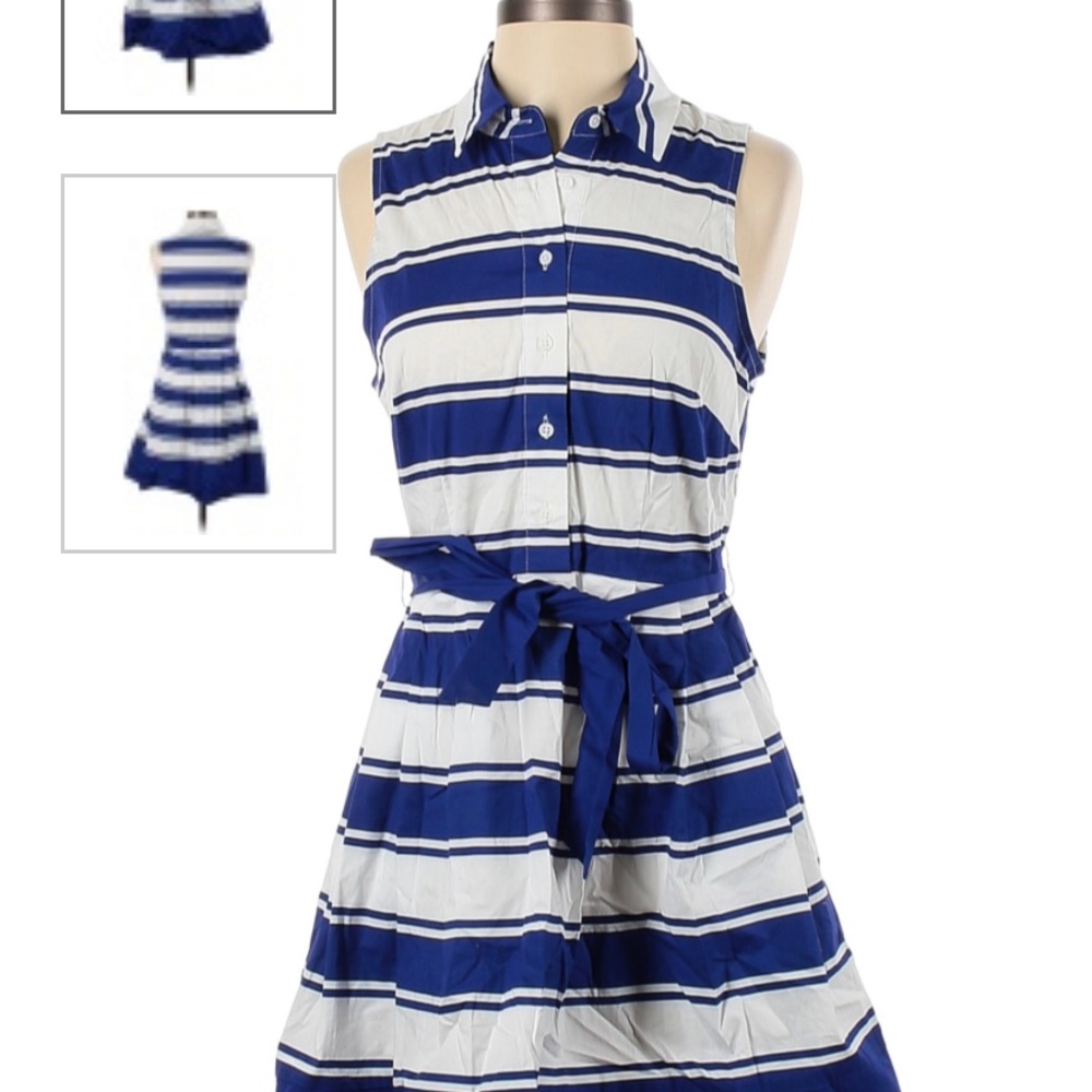 Milly For Design Nation Blue/White Striped Sleeveless Collared  Dress Size4